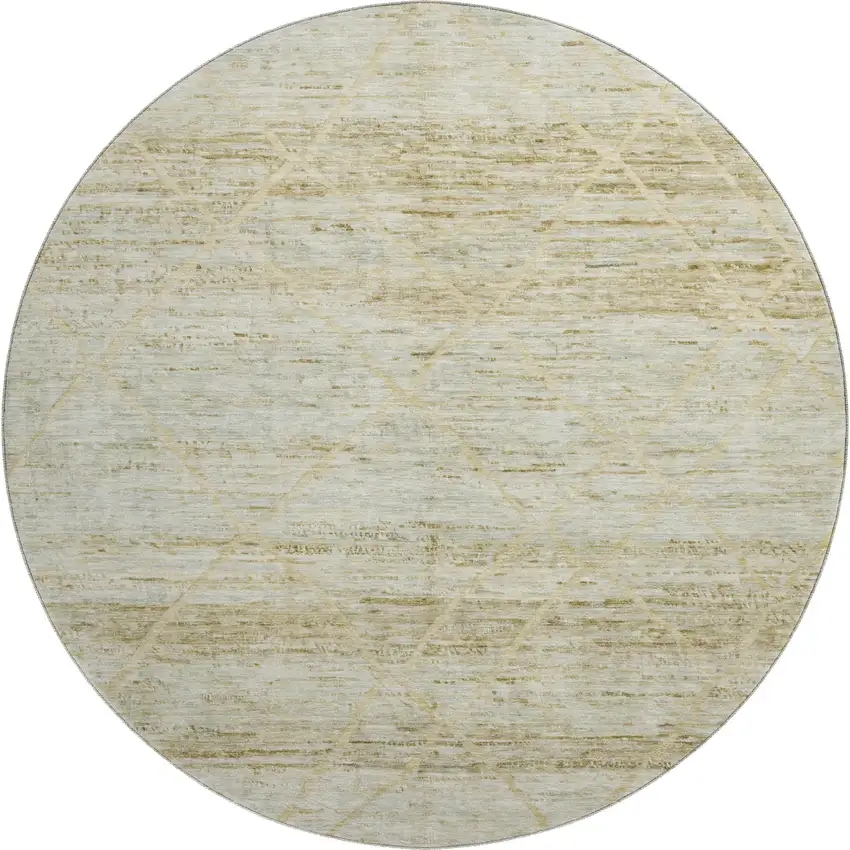 8' Wheat Beige And Gold Abstract Geometric Washable Round Rug With UV Protection Photo 1