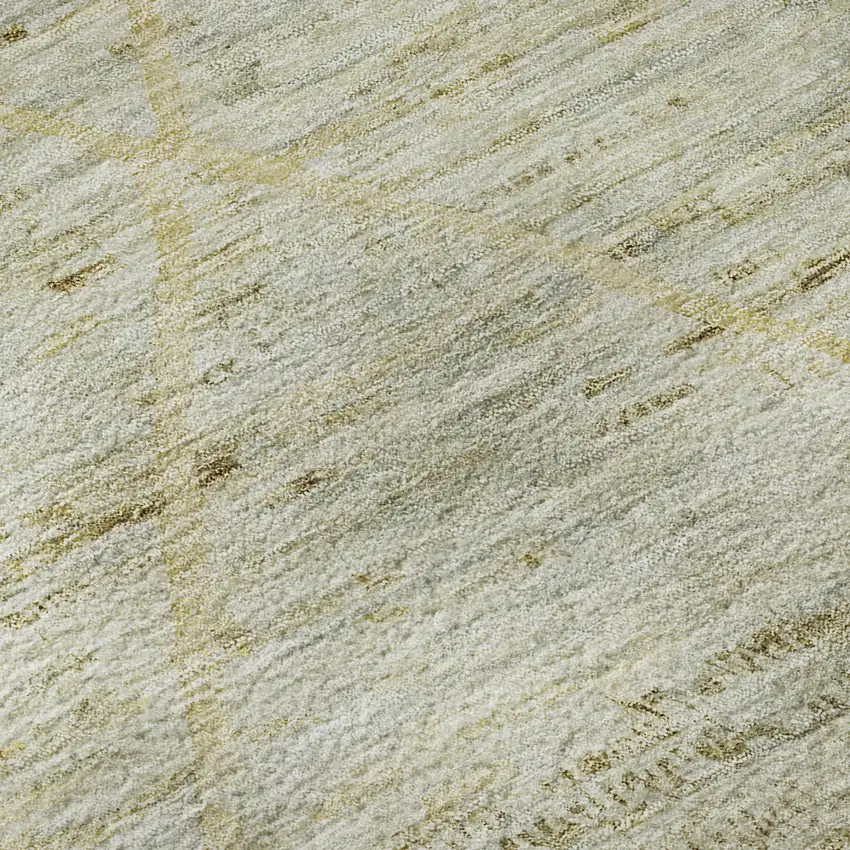 8' Wheat Beige And Gold Abstract Geometric Washable Round Rug With UV Protection Photo 8