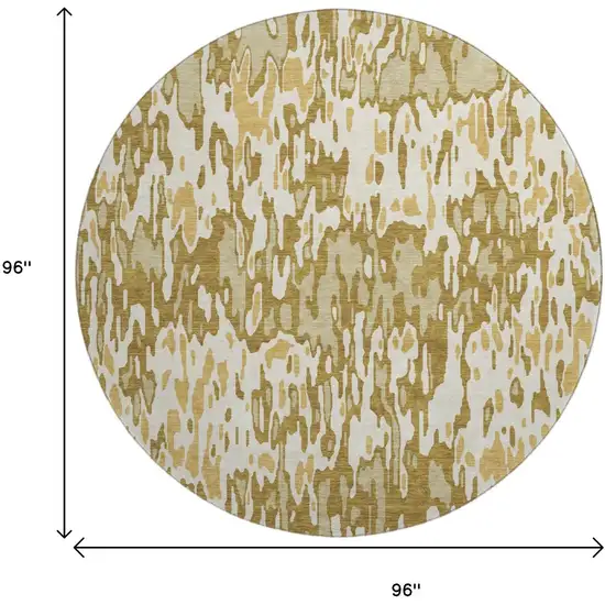 8' Wheat Beige And Gold Striped Washable Round Rug With UV Protection Photo 9