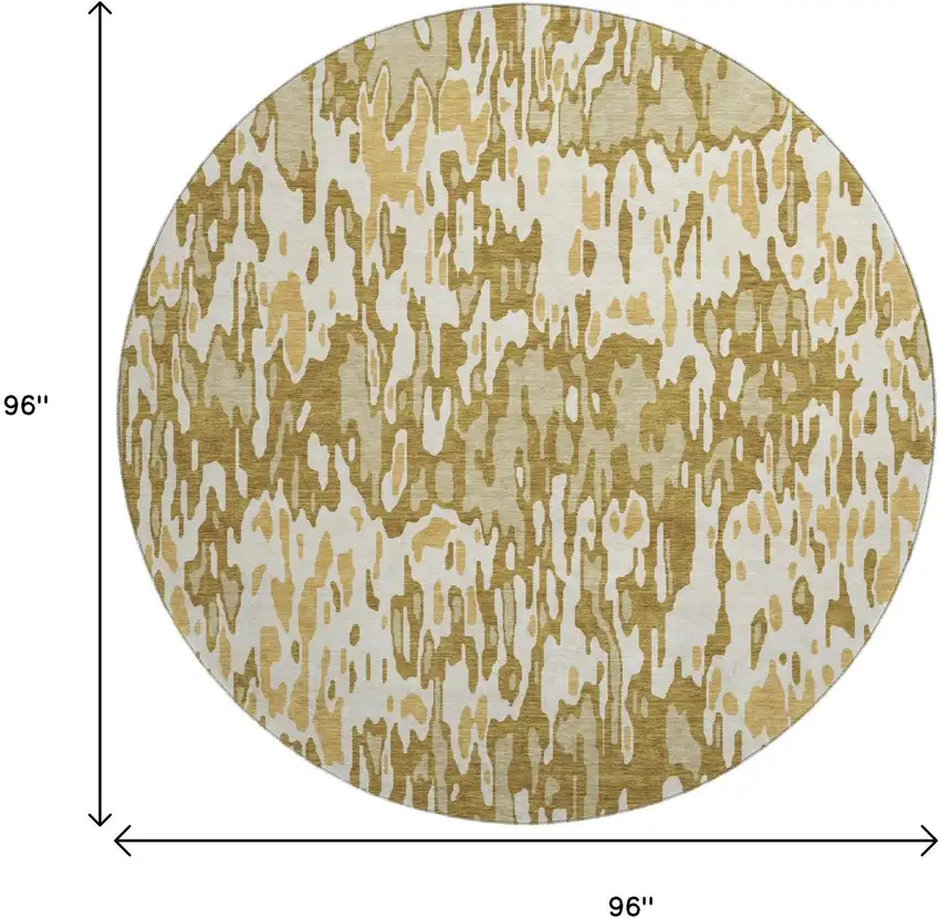 8' Wheat Beige And Gold Striped Washable Round Rug With UV Protection Photo 9