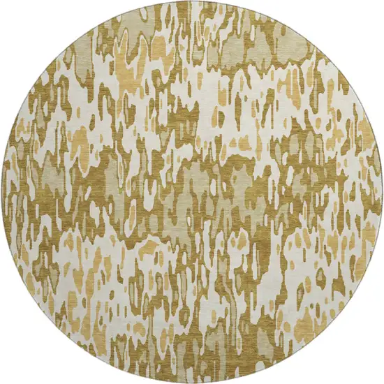 8' Wheat Beige And Gold Striped Washable Round Rug With UV Protection Photo 1
