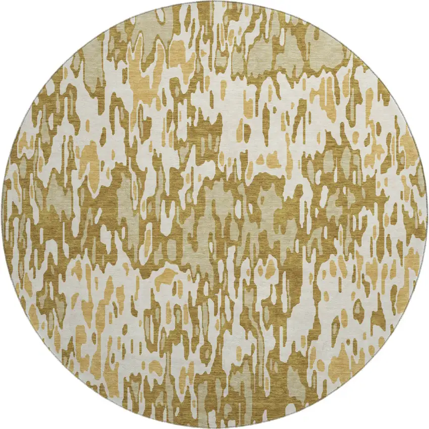 8' Wheat Beige And Gold Striped Washable Round Rug With UV Protection Photo 1