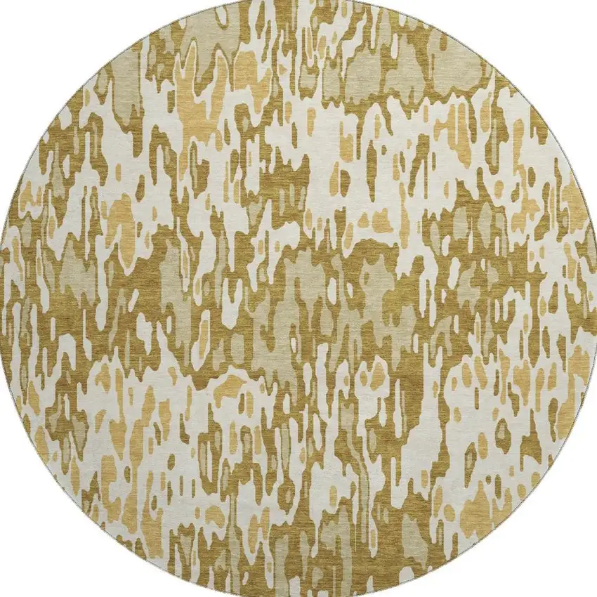 8' Wheat Beige And Gold Striped Washable Round Rug With UV Protection Photo 2