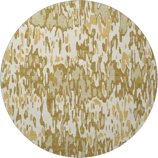 8' Wheat Beige And Gold Striped Washable Round Rug With UV Protection Photo 3