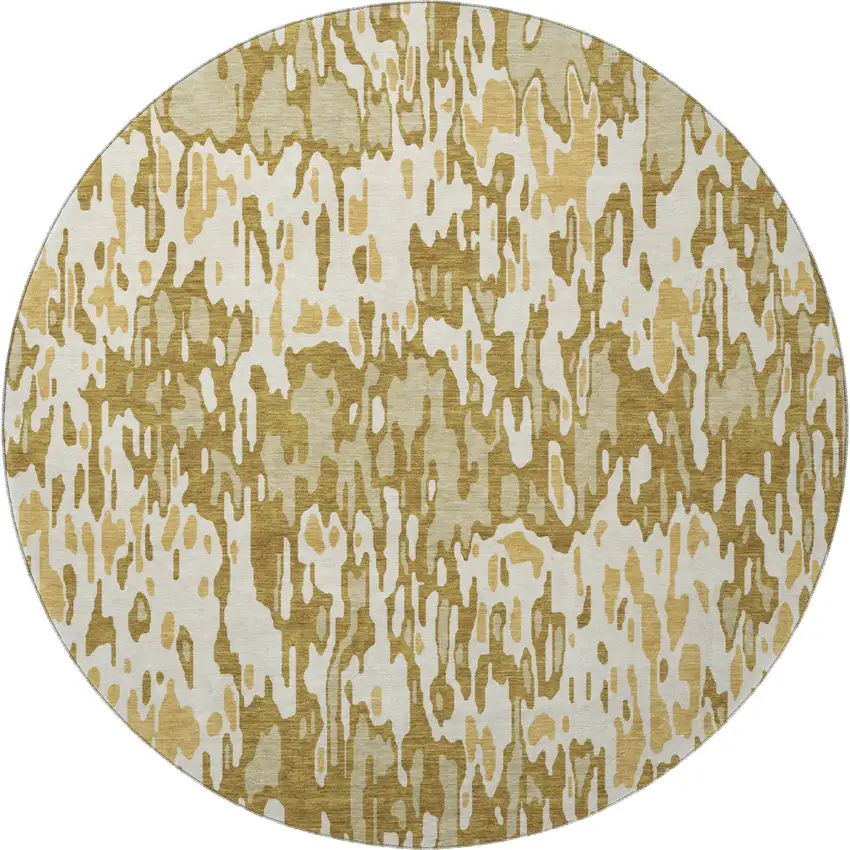 8' Wheat Beige And Gold Striped Washable Round Rug With UV Protection Photo 3