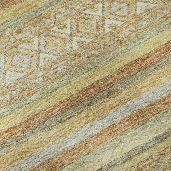 8' Wheat Beige And Gold Striped Washable Round Rug With UV Protection Photo 8