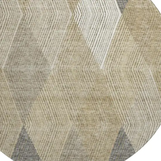 8' Wheat Beige And Gray Geometric Washable Round Rug With UV Protection Photo 2