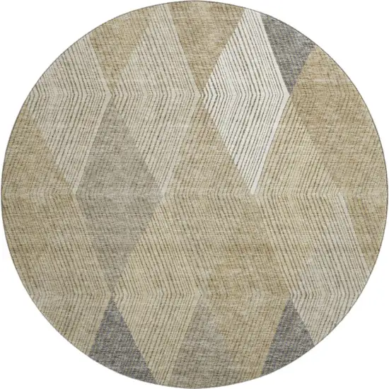 8' Wheat Beige And Gray Geometric Washable Round Rug With UV Protection Photo 1