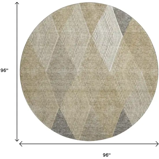 8' Wheat Beige And Gray Geometric Washable Round Rug With UV Protection Photo 9