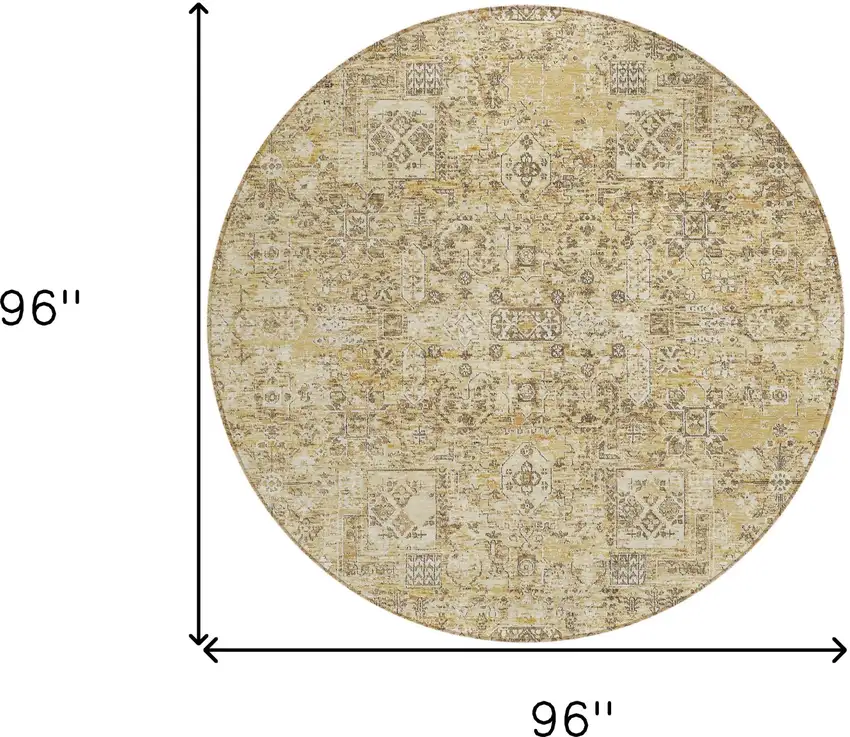 8' Wheat Beige And Gray Round Floral Washable Indoor Outdoor Area Rug Photo 3