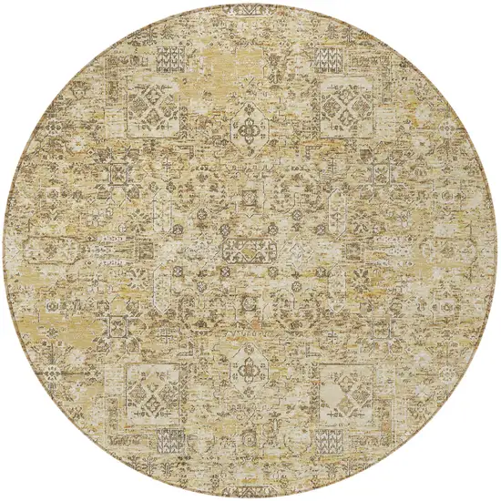 8' Wheat Beige And Gray Round Floral Washable Indoor Outdoor Area Rug Photo 5