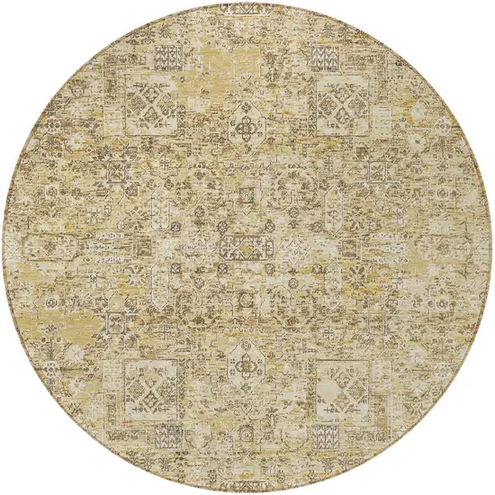 8' Wheat Beige And Gray Round Floral Washable Indoor Outdoor Area Rug Photo 5