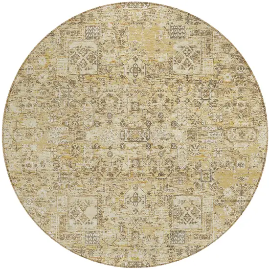 8' Wheat Beige And Gray Round Floral Washable Indoor Outdoor Area Rug Photo 2