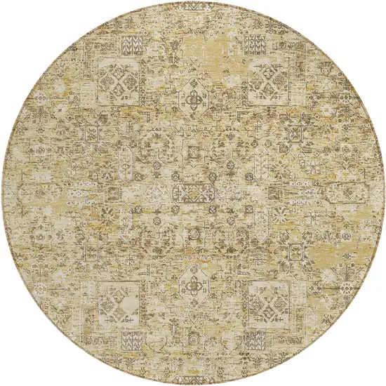 8' Wheat Beige And Gray Round Floral Washable Indoor Outdoor Area Rug Photo 2
