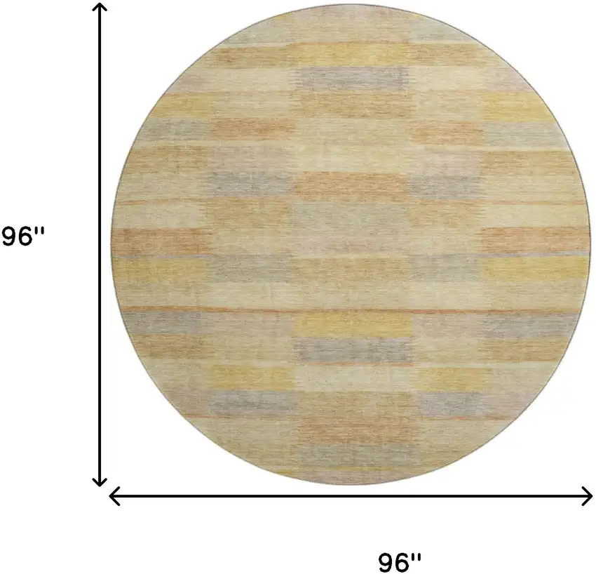 8' Wheat Beige And Gray Striped Washable Round Rug With UV Protection Photo 9