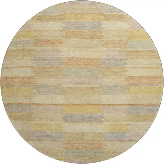 8' Wheat Beige And Gray Striped Washable Round Rug With UV Protection Photo 1