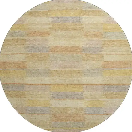 8' Wheat Beige And Gray Striped Washable Round Rug With UV Protection Photo 3