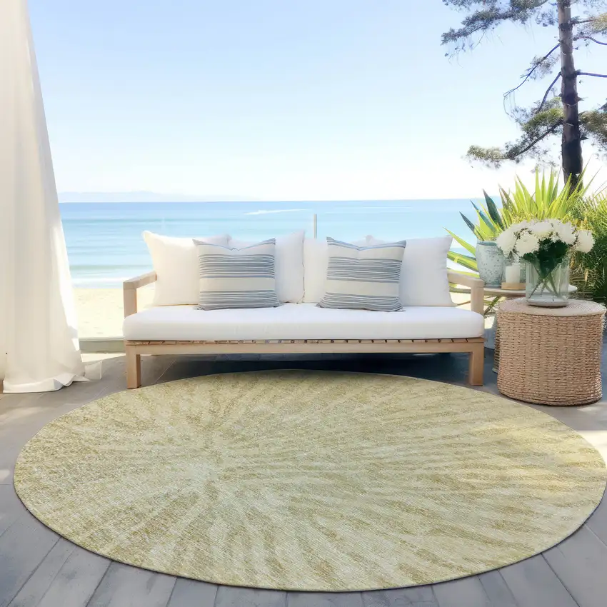 8' Wheat Beige And Tan Round Abstract Washable Indoor Outdoor Area Rug Photo 6