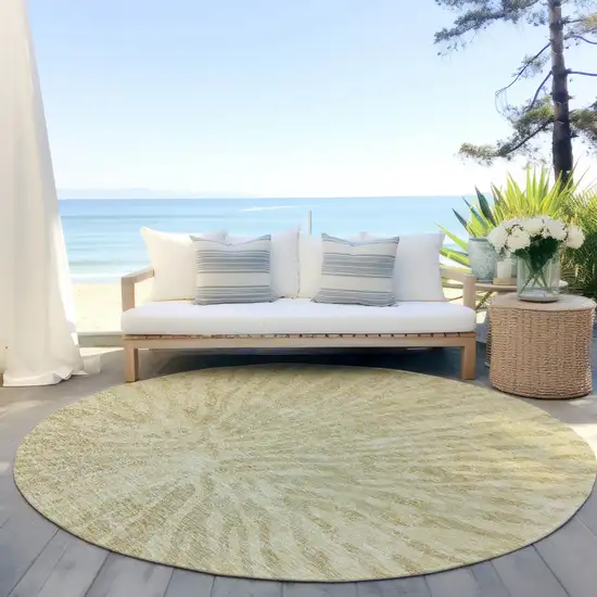 8' Wheat Beige And Tan Round Abstract Washable Indoor Outdoor Area Rug Photo 6