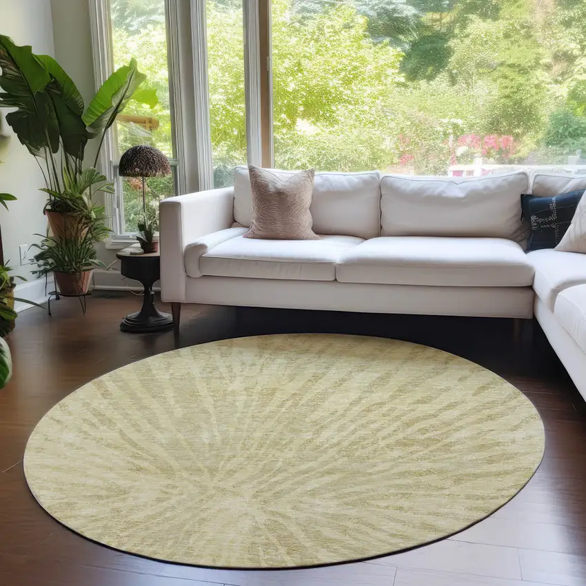 8' Wheat Beige And Tan Round Abstract Washable Indoor Outdoor Area Rug Photo 7