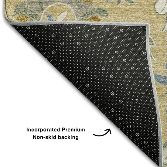 8' Wheat Blue And Beige Floral Washable Round Rug With UV Protection Photo 5