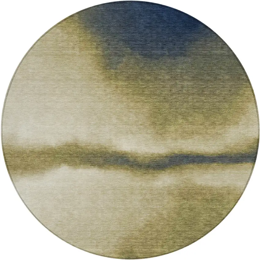 8' Wheat Blue And Beige Round Abstract Washable Indoor Outdoor Area Rug Photo 1