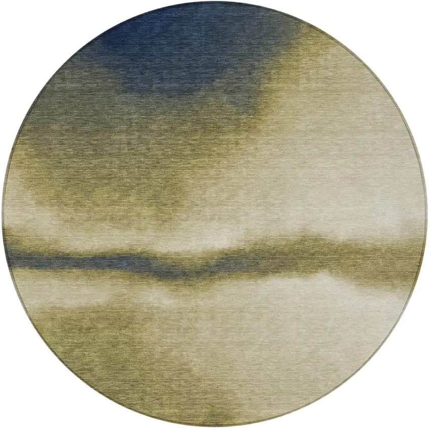 8' Wheat Blue And Beige Round Abstract Washable Indoor Outdoor Area Rug Photo 3