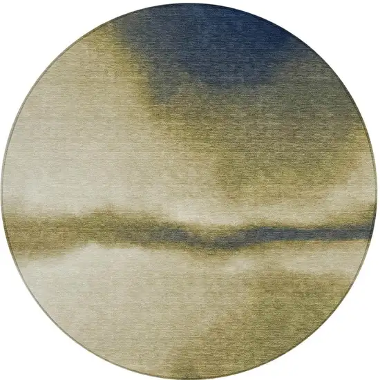 8' Wheat Blue And Beige Round Abstract Washable Indoor Outdoor Area Rug Photo 2