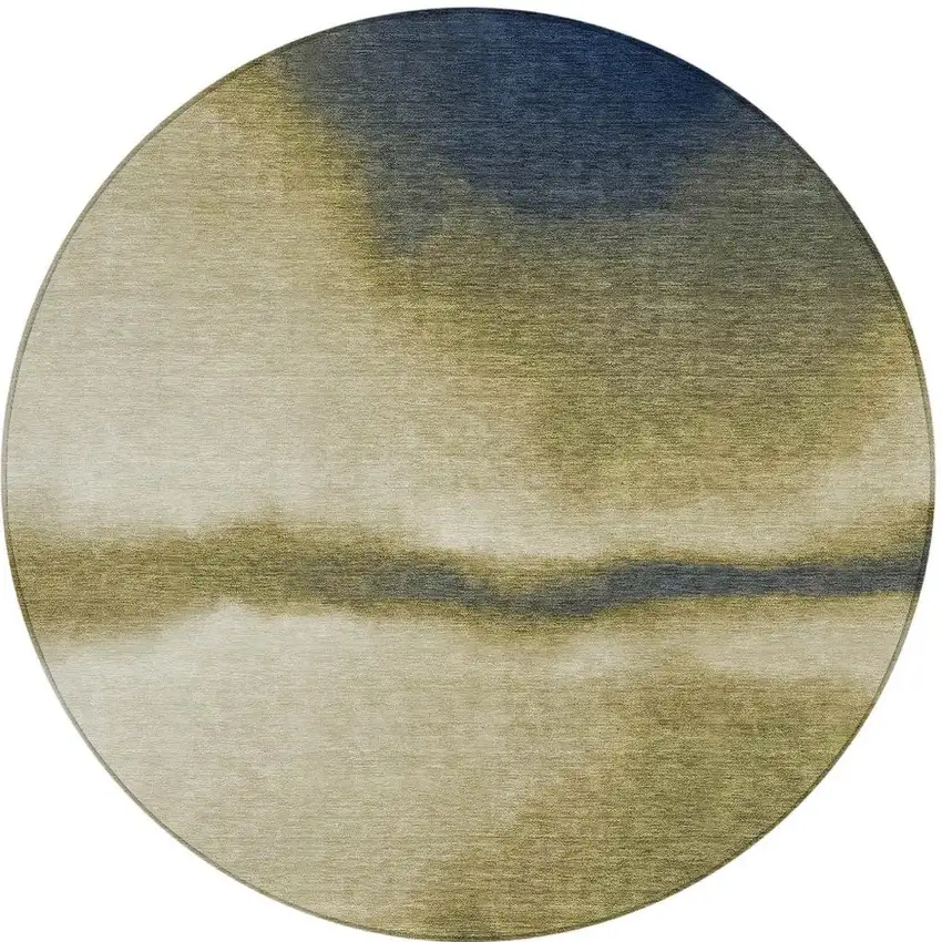 8' Wheat Blue And Beige Round Abstract Washable Indoor Outdoor Area Rug Photo 2