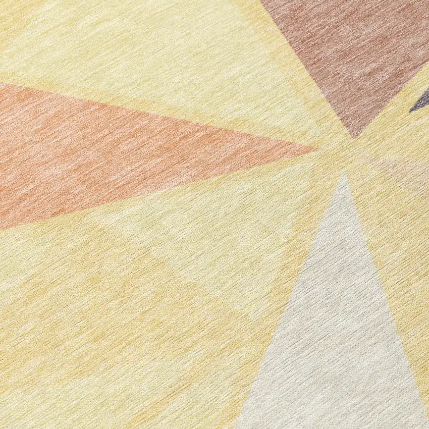 8' Wheat Brown And Gray Round Geometric Washable Indoor Outdoor Area Rug Photo 8