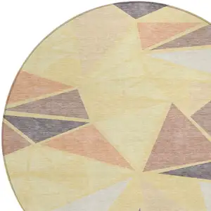 Photo of 8' Wheat Brown And Gray Round Geometric Washable Indoor Outdoor Area Rug