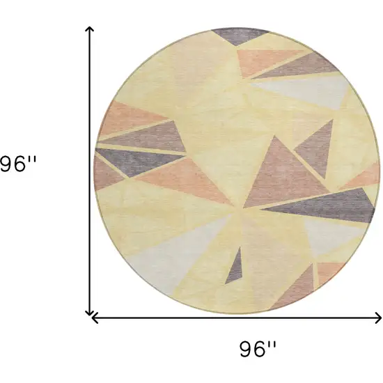 8' Wheat Brown And Gray Round Geometric Washable Indoor Outdoor Area Rug Photo 3