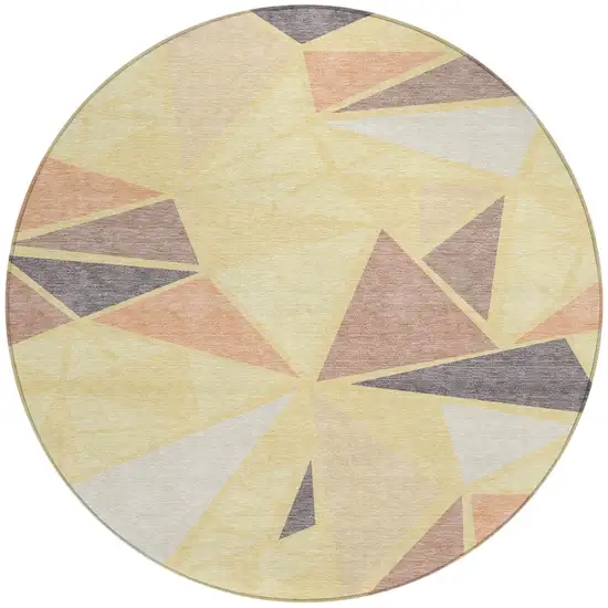 8' Wheat Brown And Gray Round Geometric Washable Indoor Outdoor Area Rug Photo 5