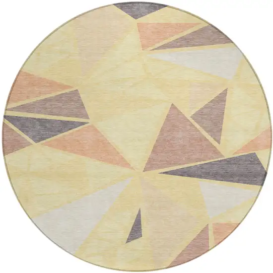 8' Wheat Brown And Gray Round Geometric Washable Indoor Outdoor Area Rug Photo 2