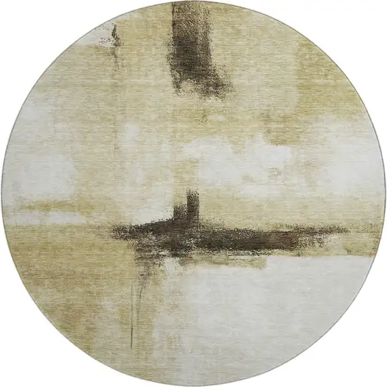 8' Wheat Charcoal And Ivory Abstract Washable Round Rug With UV Protection Photo 1