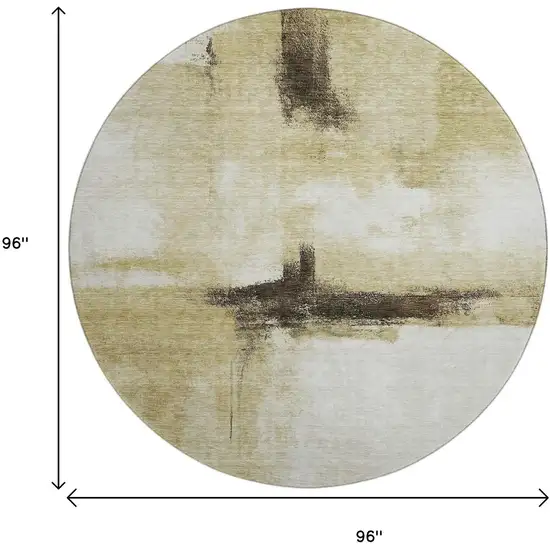 8' Wheat Charcoal And Ivory Abstract Washable Round Rug With UV Protection Photo 9