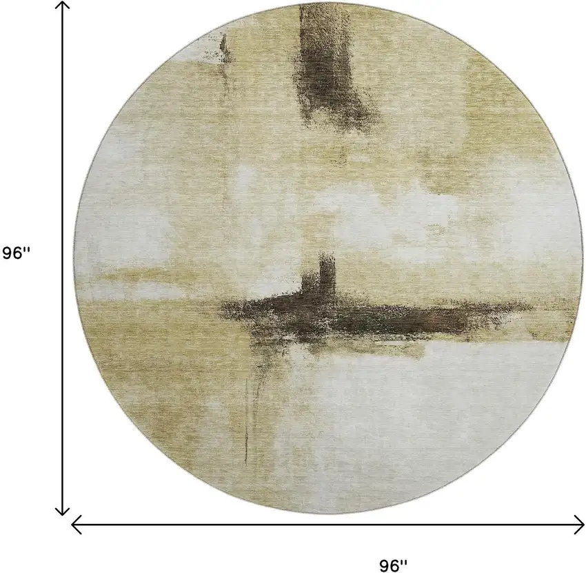 8' Wheat Charcoal And Ivory Abstract Washable Round Rug With UV Protection Photo 9