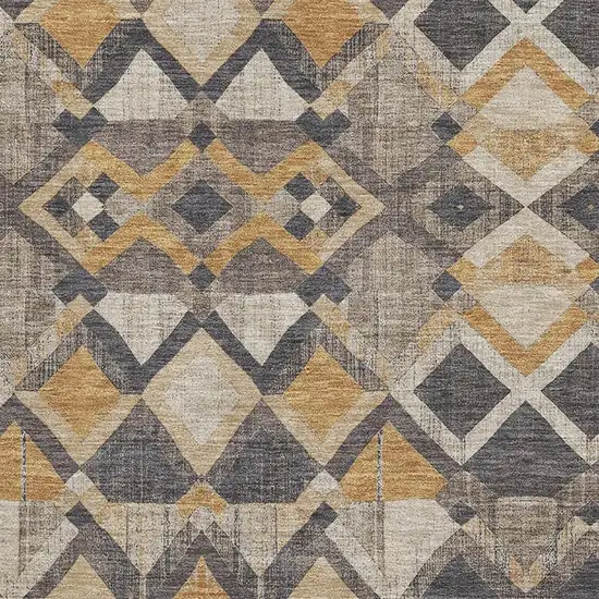 8' Wheat Charcoal And Ivory Geometric Washable Area Rug With UV Protection Photo 2