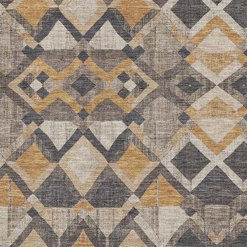 8' Wheat Charcoal And Ivory Geometric Washable Area Rug With UV Protection Photo 2