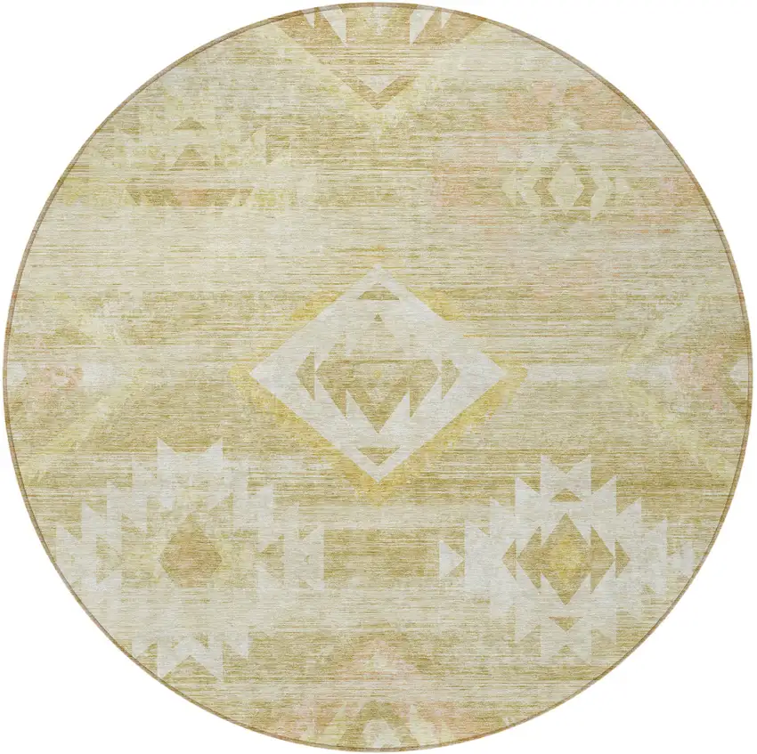 8' Wheat Gold And Beige Round Southwestern Washable Indoor Outdoor Area Rug Photo 6