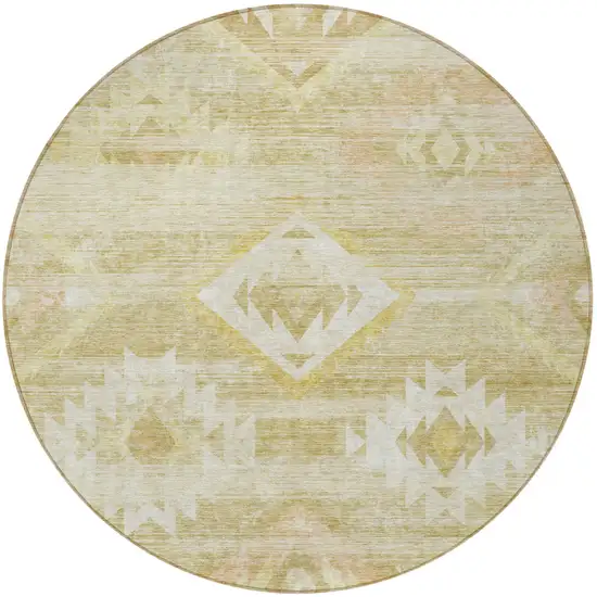 8' Wheat Gold And Beige Round Southwestern Washable Indoor Outdoor Area Rug Photo 6