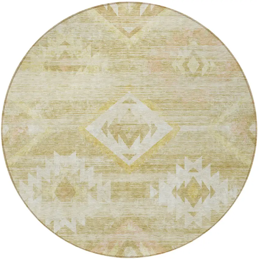 8' Wheat Gold And Beige Round Southwestern Washable Indoor Outdoor Area Rug Photo 6