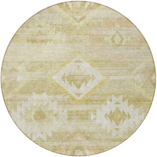 8' Wheat Gold And Beige Round Southwestern Washable Indoor Outdoor Area Rug Photo 6
