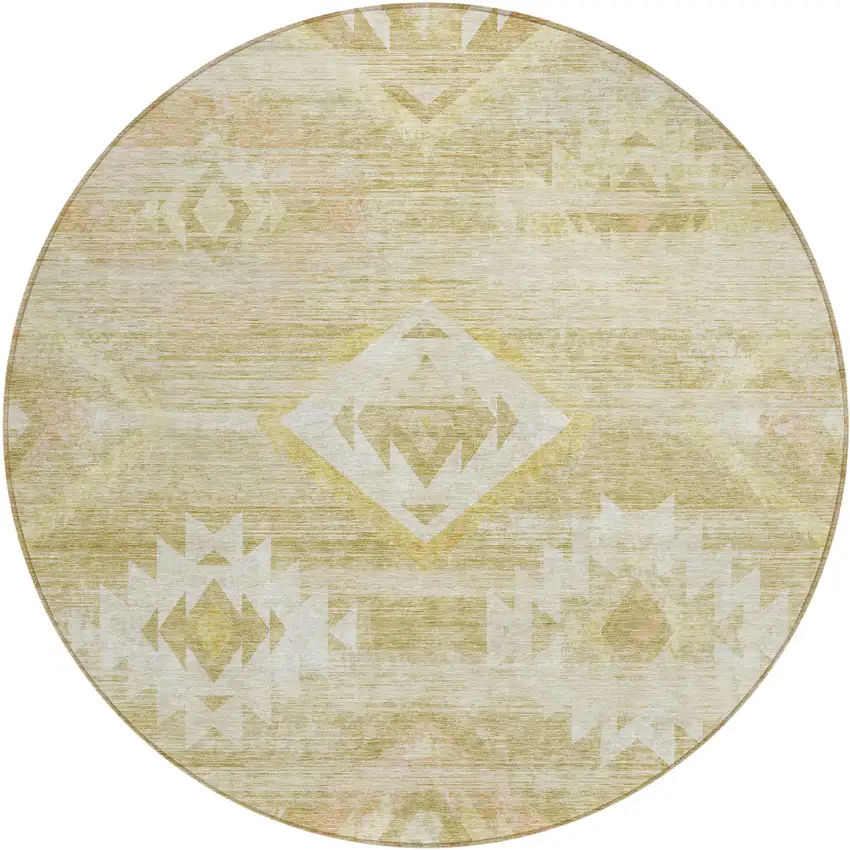 8' Wheat Gold And Beige Round Southwestern Washable Indoor Outdoor Area Rug Photo 2