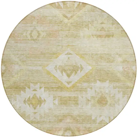 8' Wheat Gold And Beige Round Southwestern Washable Indoor Outdoor Area Rug Photo 2