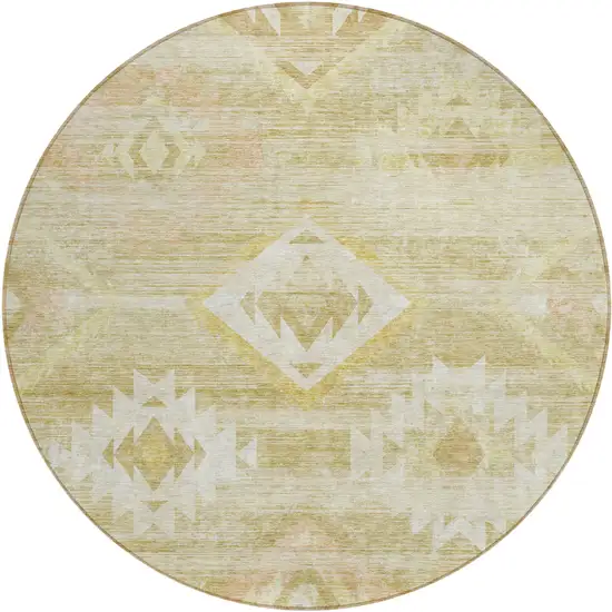 8' Wheat Gold And Beige Round Southwestern Washable Indoor Outdoor Area Rug Photo 2