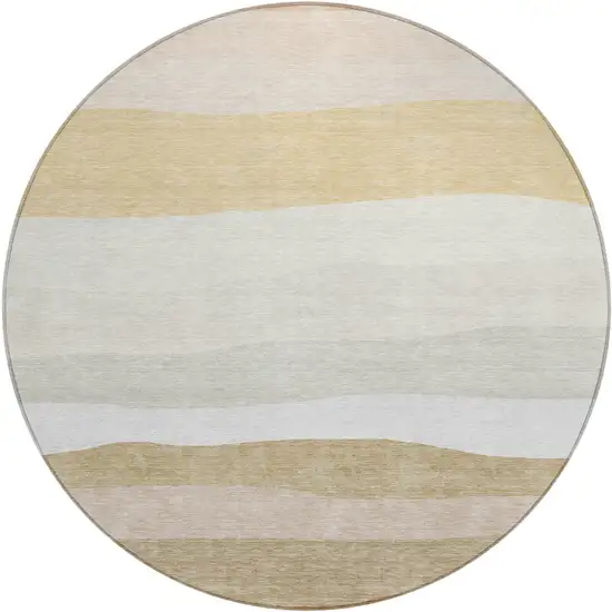8' Wheat Gold And Beige Round Striped Washable Indoor Outdoor Area Rug Photo 1