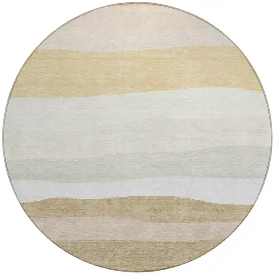 8' Wheat Gold And Beige Round Striped Washable Indoor Outdoor Area Rug Photo 3