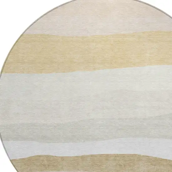 8' Wheat Gold And Beige Round Striped Washable Indoor Outdoor Area Rug Photo 4