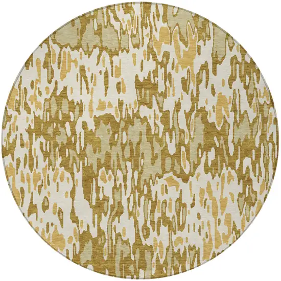 8' Wheat Gold And Beige Round Striped Washable Indoor Outdoor Area Rug Photo 6